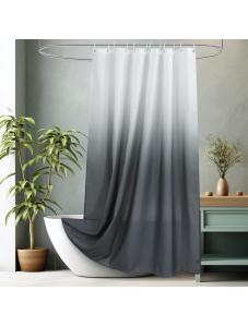 AooHome Fabric Shower Curtain, Cloth Ombre Grey Shower Curtain Sets, Washable Fabric Gray and White Shower Curtain