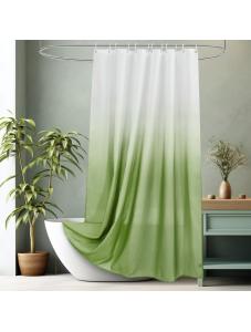 AooHome Fabric Shower Curtain, Cloth Ombre Green Shower Curtain Sets, Washable Fabric Green and White Shower Curtain