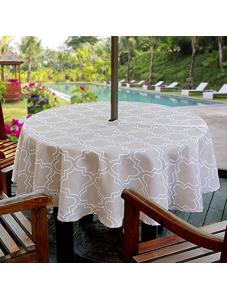 AooHome 60 Inch Round Tablecloth with Zipper and Umbrella Hole, Polyester Spill-Proof Water Repellent Plaid Table Cover 