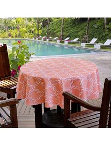 AooHome 70 Inch Round Tablecloth, Polyester Spill-Proof Water Repellent Geometric Quatrefoil Table Cloth for Holiday Par