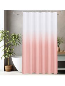 AooHome Fabric Shower Curtain, Cloth Ombre Pink Shower Curtain Sets, Washable Fabric Pink and White Shower Curtain