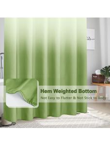 AooHome Fabric Shower Curtain, Cloth Ombre Green Shower Curtain Sets, Washable Fabric Green and White Shower Curtain