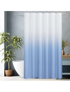 AooHome Fabric Shower Curtain, Cloth Ombre Blue Shower Curtain Sets, Washable Fabric Blue and White Shower Curtain