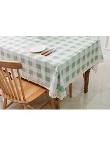 AooHome 52 x 52 Inch Square Fabric Tablecloth, Water Repellent Stain Resistant Table Cover Plaid Pattern with Lace for K