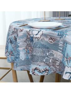 AooHome 60 Inch Round Fabric Tablecloth, Water Repellent Stain Resistant Table Cover Submarine World Pattern for Kitchen